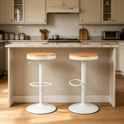 Produktbild von Barhocker 2er Set Holzhocker Tresenhocker aus holz Stahl Weiß