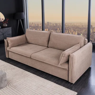 Produktbild von riess-ambiente Design Schlafsofa APARTMENT 215cm taupe Cord 3-Sitzer Couch inkl. Bettkasten Kissen Schlafcouch Sofa