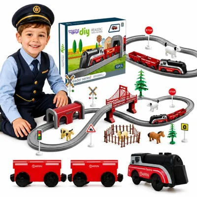 Immagine prodotto di Woopie Trenino Elettrico Set Locomotiva Pista Animali da Fattoria 70 Pezzi.