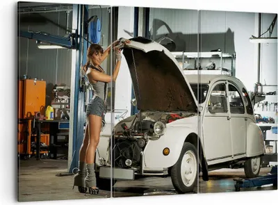Produktbild von Bild auf Leinwand - Leinwandbild - Mädchen jung Auto Mechaniker - 105x70cm - Wand Bild - Wanddeko - Leinwanddruck - Bilder - Kunstdruck - Wanddekoration - Leinwand bilder - Wandkunst - CE105x70-2426