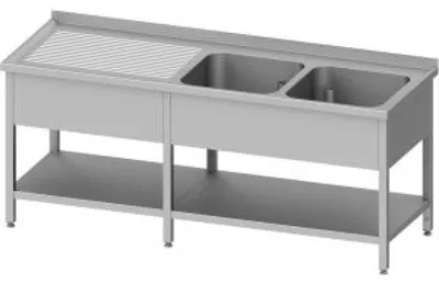 Obrázek produktu pro Umyvadlo s podstavcem, 2800 × 700 × 850 mm, se dvěma umyvadly vpravo, s okrajem, svařované