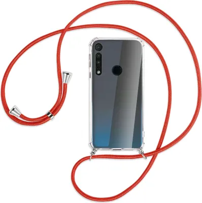 Produktbild von Handykette Backcover-Schutzhülle mit Band (Metall silberfarben) für Motorola One Macro - rot