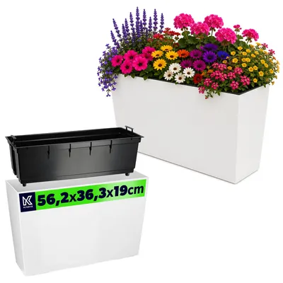 Zdjęcie produktu dla KADAX Donica Ogrodowa + Wkład Kwietnik Wysoki Kwiaty 19 x 56 Biała Połysk