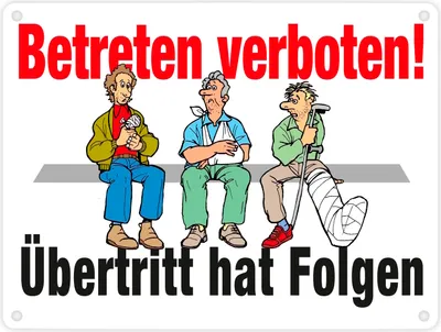 Produktbild von Betreten verboten Metallschild in 15x20 cm in weiß mit Spruch Übertritt hat
