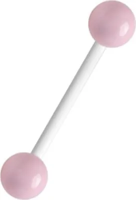 Produktbild von Karisma Bioplast Zungenpiercing Hantel Piercing in Weiss mit 2 Edelstahl Kugeln 5mm Leicht Rosa Emailliert - F-EBRB.WH-LRO 1,6mm - 16.0 Millimeter