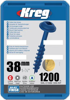 Produktbild von Kreg Pocket-Hole Schrauben 38 mm, Blue-Kote, Maxi-Loc, Grobgewinde - 1200Stk.