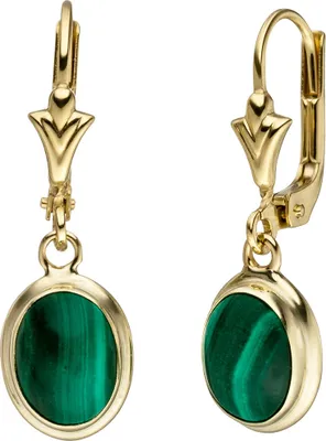 Produktbild von Ohrhänger Ohrringe Boutons Ohrschmuck mit Malachit grün oval 585 Gold Gelbgold
