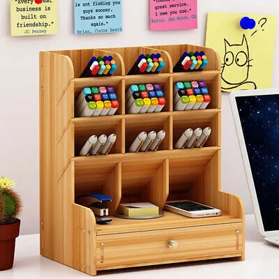 Produktbild von Büro Schreibtisch Organizer Stiftehalter Holz Schreibtischbox Schubladen Storage Tippe A