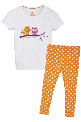 Produktbild von Lupilu® Mädchen Pyjama 100%  BIO Baumwolle 2-Teiler Weiß/Orange 110/116