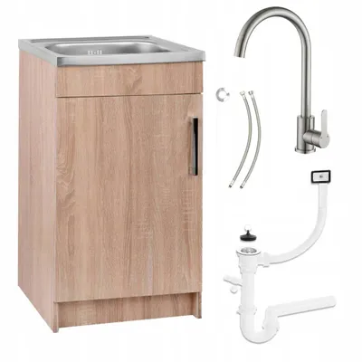 Produktbild von Stamar | Küchenschrank, mit Spüle, 50 cm, Eiche Sonoma, mit Armatur und Siphon