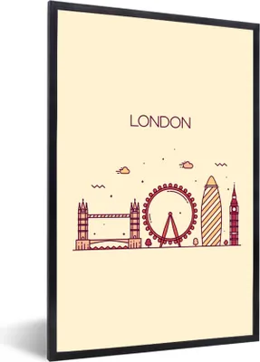 Produktbild von MuchoWow® Gerahmtes Poster England - London - Skyline 60x90 cm - Poster mit Schwarzem Bilderrahmen Wandposter Rahmen Foto Bilder - Kunst