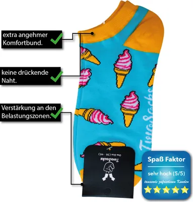 Produktbild von TwoSocks lustige Sneaker Socken - Eis Socken  Damen & Herren witzige Füßlinge als Geschenk Baumwolle Einheitsgröße