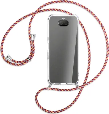 Produktbild von Handykette Backcover-Schutzhülle mit Band (Metall silberfarben) für Sony Xperia 10 Plus - weinrot/gelb/grau