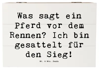 Produktbild von Mr. & Mrs. Panda Geschenkbox Spruch Pferderennen Erfolg 22 x 15 cm - Weiß - Geschenk, Sportler Geschenke, Pferdesport, geschenkkiste, Sportart, Teamsport, Box aus Holz