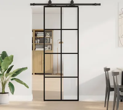 Produktbild von "2026 Promotion" Schiebetür mit Beschlag Schwarz 76x205 cm ESG-Glas - Zimmertüren CC19944