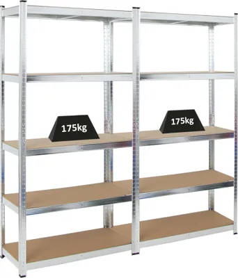 Produktbild von Mega Deal 2x Kellerregal GORILLA | HxBxT 180x90x40cm | Fachlast 175kg | Verzinkt | Garagenregal Schwerlastregal Werkstattregal Lagerregal Steckregal