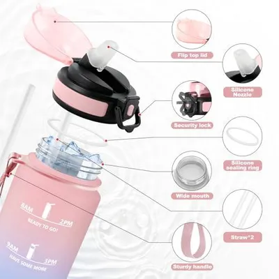 Produktbild von JAPORIA 1L Sportflasche: BPA-frei auslaufsicher mit Strohhalm
