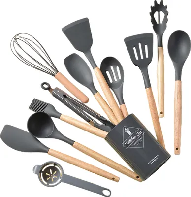 Produktbild von 12/14-teiliges Kochutensilien-Set aus antihaftbeschichtetem, hitzebeständigem Silikon, Spatel, Löffel, Ölbürste, Schaufel, Schneebesen für zu Hause