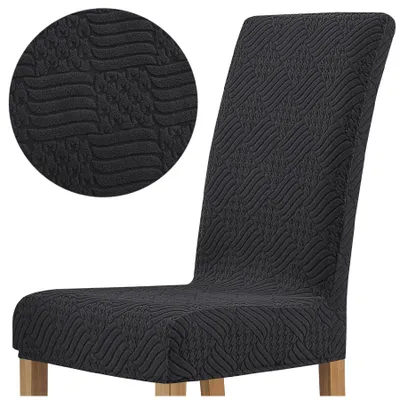Produktbild von Dicker Jacquard-Stuhlbezug mit geprägtem Rautenmuster in Schwarz – Strapazierfähig und formstabil