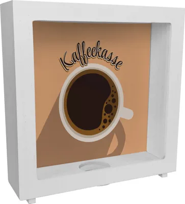 Produktbild von Rahmen Spardose aus Holz mit Kaffeetassenmotiv - als Kaffeekasse für Frisöre