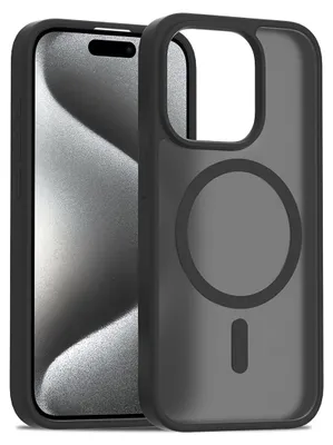 Obrázek produktu pro Magnetické pouzdro pro iPhone 15 Pro, kompatibilní s MagSafe, matná průsvitná zadní strana, odolné proti nárazům Černá