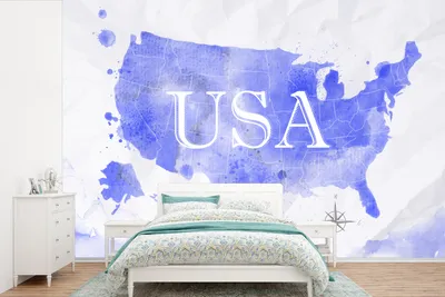 Produktbild von MuchoWow® Fototapete für Wohnzimmer oder Schlafzimmer Wandtapete Vinyl Motivtapete Vereinigte Staaten - Blau - Weltkarte - 360x240 cm - Vinyl-Tapete