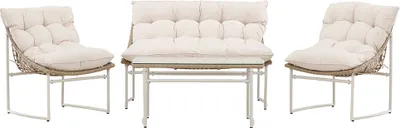 Image de Tinasalon 1 table basse, 1 canapé, 2 fauteuils beiges.