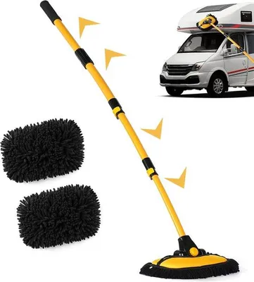 Obrázok produktu pre Automatická kefa na umývanie áut, 144 cm, teleskopická, ohnutá, mop z mikrovlákna pre osobné a nákladné automobily