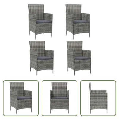 Produktbild von The Living Store Gartenstühle mit Kissen 4 Stk. Poly Rattan Grau