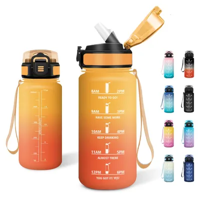 Produktbild von JAPORIA Trinkflasche Auslaufsicher 500ml, Kohlensäure Geeignet, Sportflasche mit Zeitmarkierung, Wasserflasche mit Strohhalm, für Schule, Radfahren