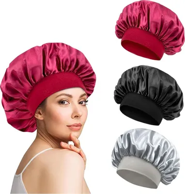Produktbild von Seidenhaube Zum Schlafen, Satin Haarhaube 3 Pack Weiche Schlafhaube Seide Verstellbare Elastisch Silk Bonnet Haarschutz Für Die Nacht Die Nacht Für Frauen Und Mädchen