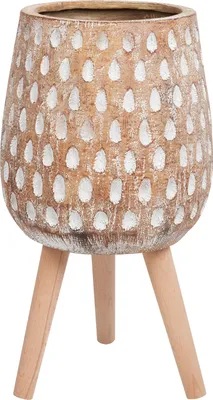 Produktbild von BELIANI Blumentopf Hellbraun aus Magnesiumoxid Rund 27 x 27 x 61 cm mit Holzbeinen Punkte Muster Indoor Outdoor