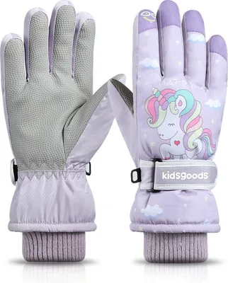 Produktbild von Kinder Winterhandschuhe – Wasserdicht & Warm – Skihandschuhe für 6-12 Jahre – Cartoon Fleece – Lila