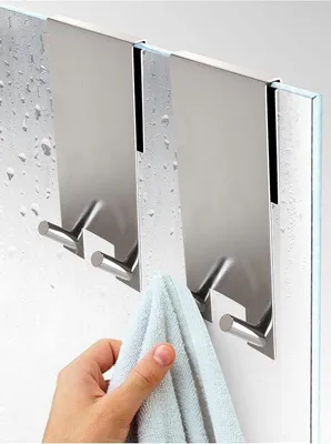 Obrázek produktu pro Háčky Dusze pro ochranné mříže – bez vrtání – zesílená vnitřní strana – nerezová ocel – pro sklo o tloušťce 6–12 mm