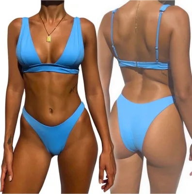 Zdjęcie produktu dla Strój kąpielowy dwuczęściowy damski bikini brazylijskie niebieskie kostium M