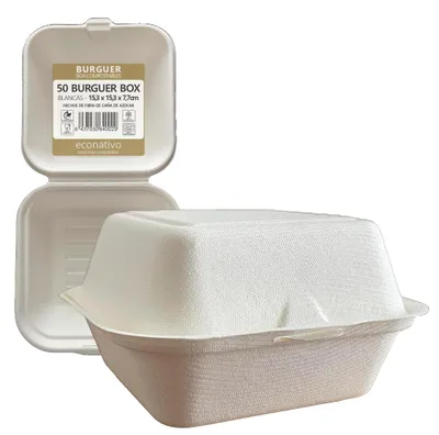 Hamburgerboxen aus Zuckerrohr, 15,3x15,3x7,7 cm, 50 Stück