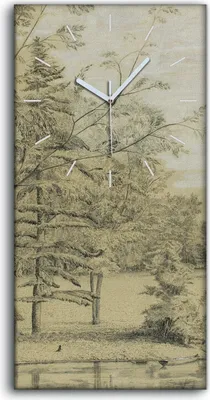 Produktbild von Wohnzimmer-Bild Leinwand Uhr Geräuschlos 30x60 Malerei Wald Bäume Wasser Kunst - weiße Hände