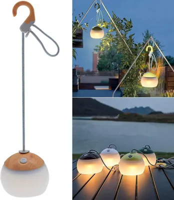 Produktbild von LED Campinglampe,320 Lumen, 2 Farben,3 Lichtmodi,4000mAh Notstrombank,IPX5Wasserdichte LED Camping Laterne USB Wiederaufladbare LED Nachtlicht Holzton