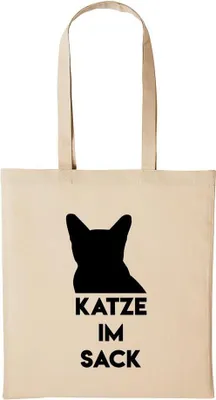 Produktbild von Huuraa Baumwollbeutel Katze im Sack Geschenk Einkaufstasche Natural 10 Liter Baumwolle Katze im Sack Accessoire