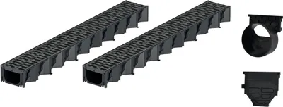 Produktbild von 2x1m ACO Hexaline 2.0 Entwässerungsrinne mit Microgrip Stegrost Ablauf horizontal Bodenrinne Terrassenrinne