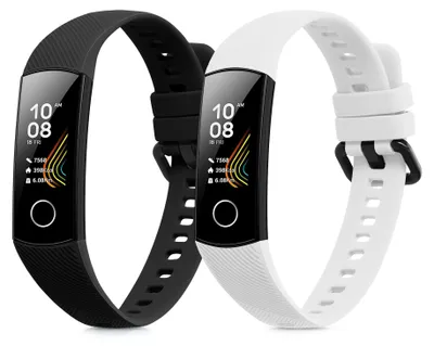 Produktbild von kwmobile 2x Uhrenarmband für HONOR Band 5 / Band 4 Armband - Fitnesstracker Band Set aus TPU Silikon - Ersatzarmband Smartwatch - Schwarz Weiß