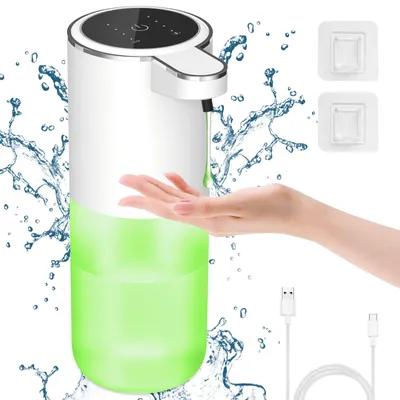 Produktbild von Automatischer Seifenspender, Betriebsanzeige, 400 ml elektrischer Flüssigseifenspender mit Sensor, 4 Dosierstufen, USB-C-aufladbar, automatischer Wandseifenspender für Bad und Küche
