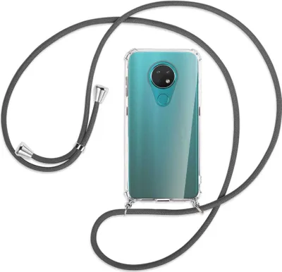 Produktbild von Handykette Backcover-Schutzhülle mit Band (Metall silberfarben) für Nokia 6.2 / 7.2 - dunkelgrau