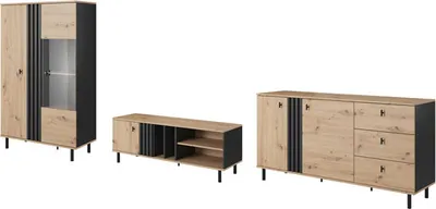 Produktbild von Wohnzimmer-Set Maidstone Wohnwand 3teilig sand grange eiche anthrazit