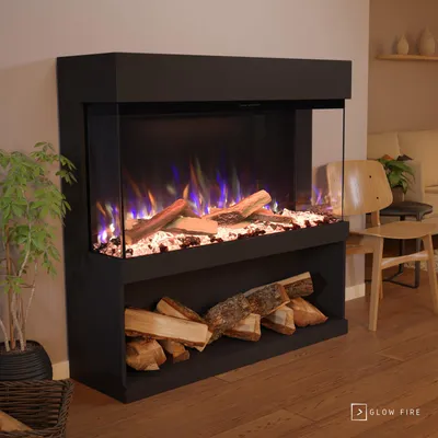 Produktbild von Glow Fire Elektrokamin 'PR17' in Schwarz| LED Standkamin in Schwarz mit Heizung (1500 W) | HxBxT: 130x131x40cm