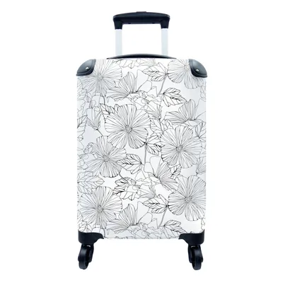 Produktbild von MuchoWow® Koffer Handgepäck Trolley Rollkoffer Kleine Reisekoffer mit 4 Rollen - Blumen - Schwarz - Weiß - Design - Flora - Cabin Size < 55x40x23 cm & 55x40x20 cm - Fotokoffer - Kabinenkoffer - Boardgepäck - Reise-Box - Reisekoffer - Reisegepäck - Koffer mit Bild - Trolley für Kinder