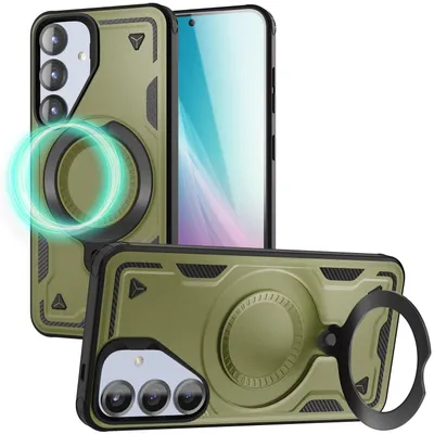 Image de Coque de protection magnétique NALIA pour Samsung Galaxy S25 – compatible MagSafe et anneau 360° – STORMGUARD (coque d'extérieur) – marque berlinoise – vert titane