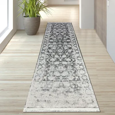 Produktbild von Teppich mit Fransen in Grau Größe - 80 x 300 cm