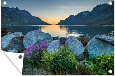 Produktbild von MuchoWow® 90x60 cm Outdoor-Poster Gartendeko Sichtschutz Garten Poster für den Garten  Ersfjordbotn Fjord Norwegen Fotodruck