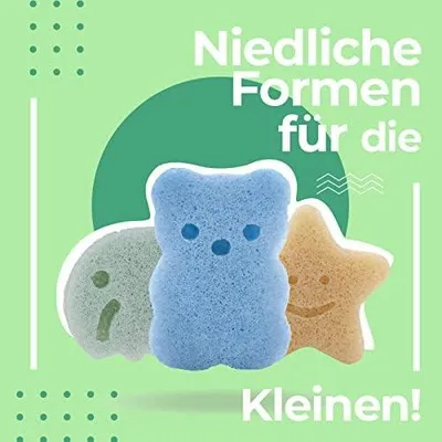 Produktbild von Konjac Badeschwamm, Natürlicher Konjak-Schwamm aus Pflanzenfasern, Shower & Bath Körperreinigung, Body Wash Zubehör, Loofah, 3 Stück: Elefant, Bär & Stern | Loofah-Schwamm aus natürlichen Pflanzenfasern, für Dusche und Bad, Körperreinigung, 3-teiliges Set
